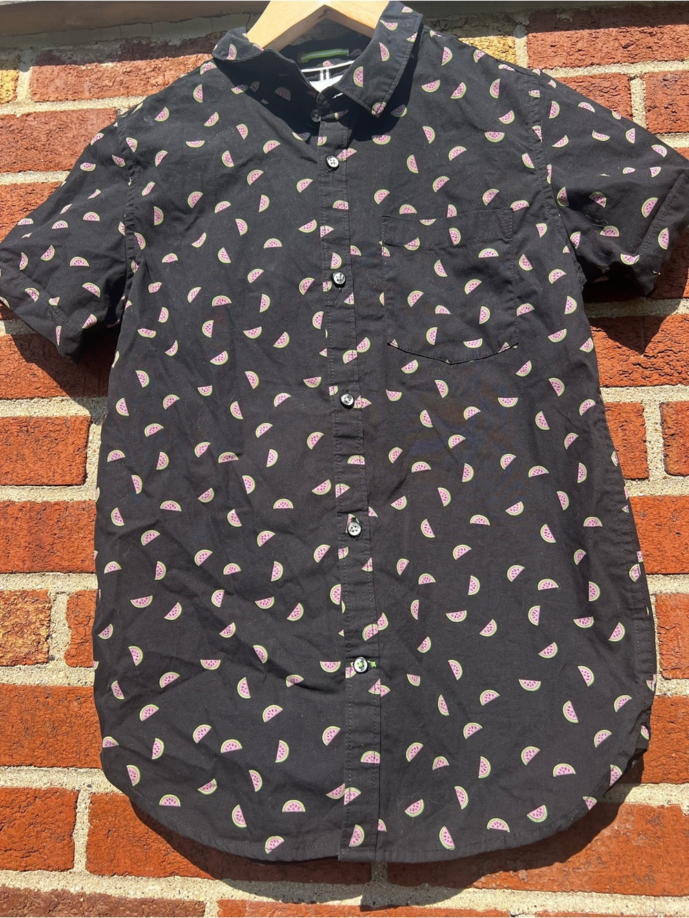 Cactus Boys Button Shirt Black Watermelon Print Short Sleeve Shirt Size 11/12 M